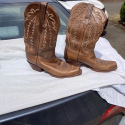 Men’s Brown Leather Cowboy Boots Size 10