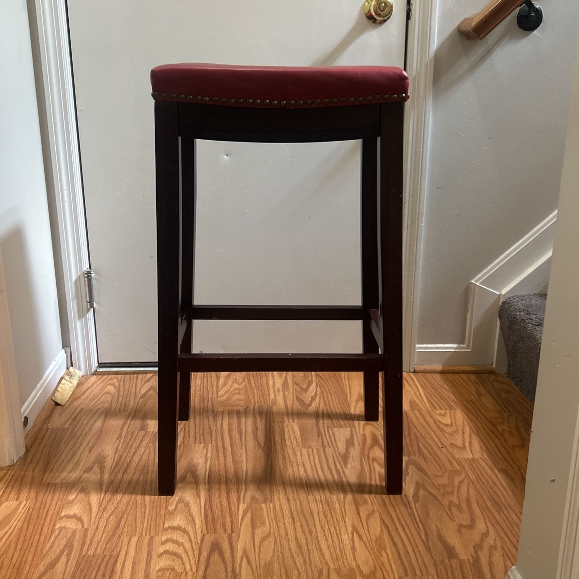 Linon Home Decor Concord 32 in. Brown Backless Wood Bar Stool with Brown Faux Leather Seat 