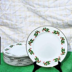 All The Trimmings Christmas Holly Berry Fine Porcelain China Plate Sets - Made in Japan