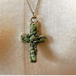 Byzantine Jade Chip Cross Pendant Necklace
