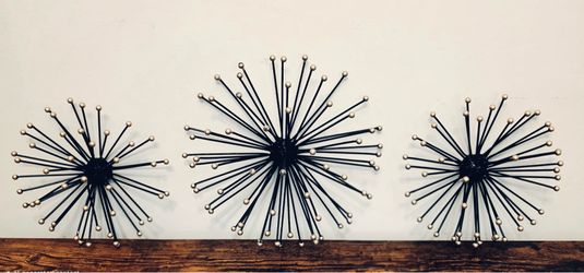 New MCM Metal Art Lot of Three Urchin Metal Table Top Décor & Wall Decor