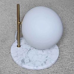 NEW Rove Concepts Iris petite table lamp with round marble base globe shade and gold accents