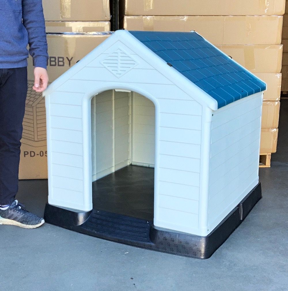 New $105 Plastic Dog House Large Size Pet Indoor Outdoor All Weather Shelter Cage Kennel 36x36x39”