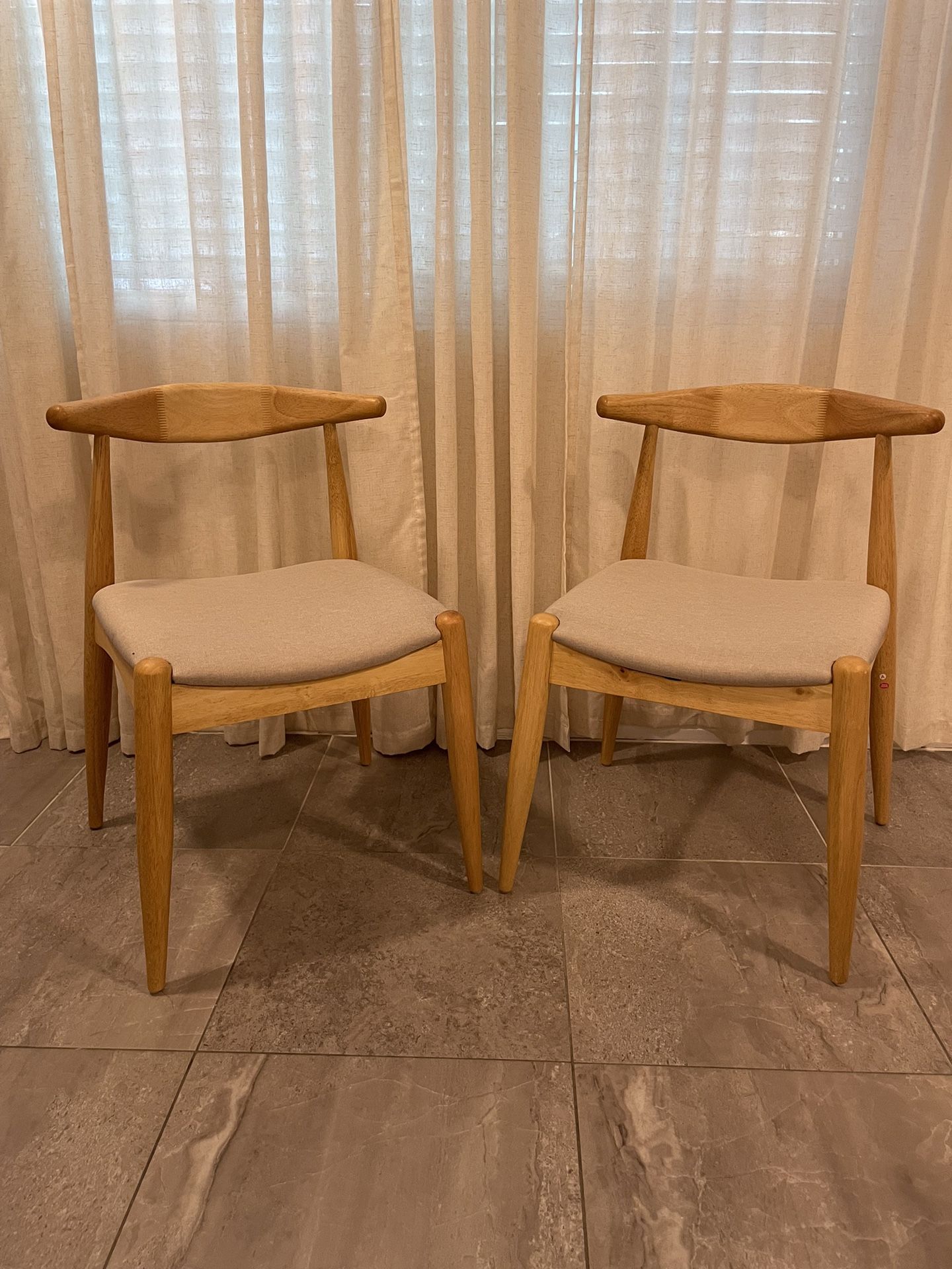 Natural Oak Finish Dining Chairs with fabric cushion 2-Pcs Set