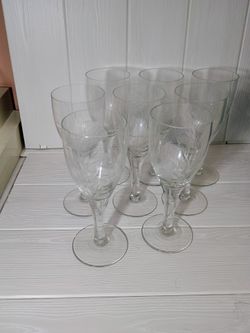 Beach Ocean Themed Etched Crystal Water Tea Goblets ✨9" Tall, 16oz, Set of 8