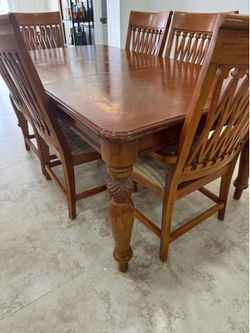 Elegant Solid Wood Dining Set – Table, 6 Chairs & Matching Buffet Cabinet