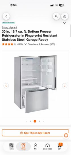 Shop Vissani 30 in. 18.7 cu. ft. Bottom Freezer Refrigerator in Fingerprint Resistant Stainless Steel, Garage Ready