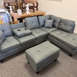 Sectional sofa with storage ottoman