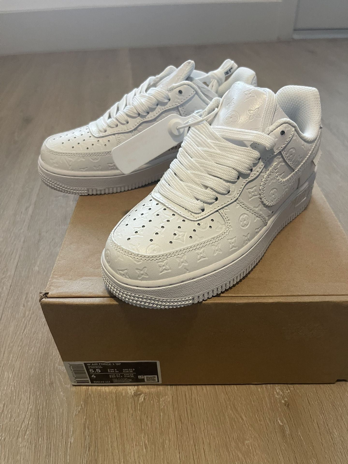 Big Kid’s White LV Air Force 1 Sneakers