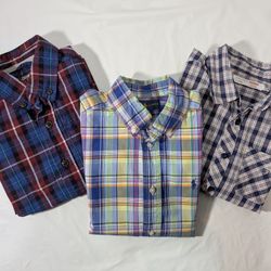 Set Of 3 : boys' long-sleeve plaid, button-down shirts
