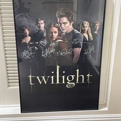This Twilight movie poster Kellan Lutz, Kristen Stewart, Robert Pattinson, Jackson Rathbone, and Nikki Reed
