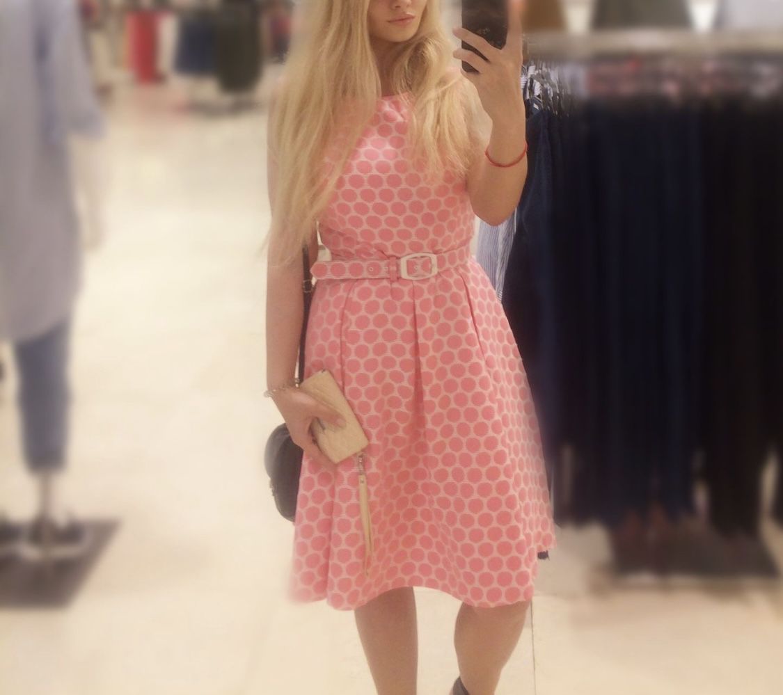 Nine West Prom Pink White Polka Dot Retro Dress Size S (4)
