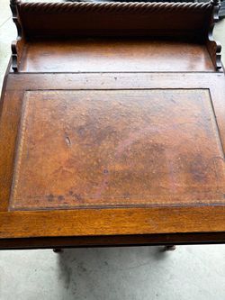 Antique Oak Davenport Desk with Leather Inlay