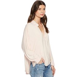 Free People Women's Top Can't Fool Me Peach Pink V Neck Collar Tee Tunic Blouse