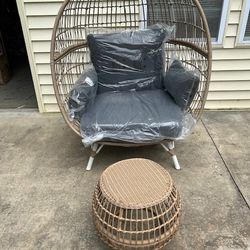 , Southport Patio Egg Chair, Dark Gray Cushions and a Room Essentials Exmore Patio Coffee Table