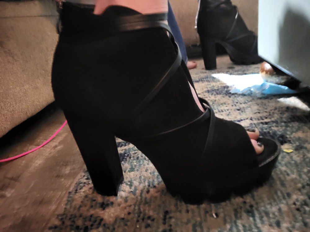 Sexy Black Strappy Booties Size 9.5