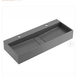 47 in. Wall Mount or Countertop Bathroom Hidden Drain Sink with Double Faucet Holes in Matte Gray $160