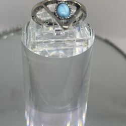 Silver Ring Size 5 3/4 w/ Marquise Acrylic Turquoise Stone