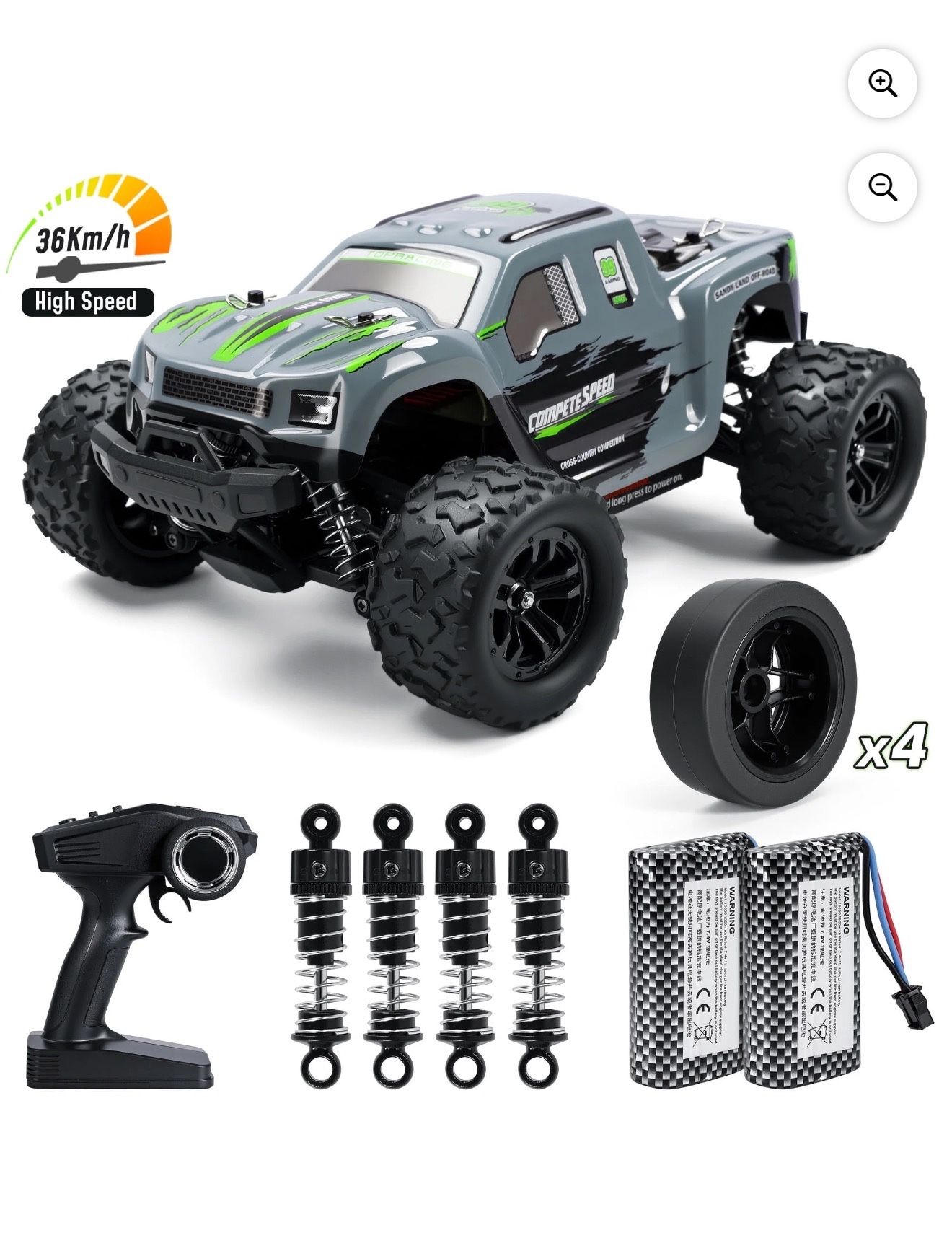 RC Cars for Adults, 1:18 Fast Remote Control Car, 36KM/H High-Speed RC Truck 4WD w/ Gyro Stabilization, Monster Truck Toy Gift for Kids Boys, 2