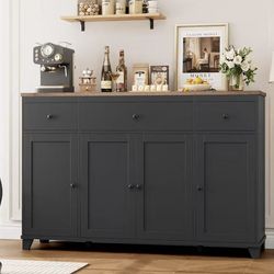 😀 HIFIT 55" Large Kitchen Buffet Cabinet with Storage Drawers, Farmhouse Sideboard Buffet Table Storage Cabinet with Doors and Shelves, Wood Coffee B