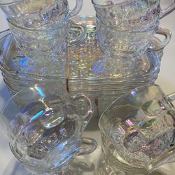 Vintage Federal Glass Snack Set Tea Cups Plates