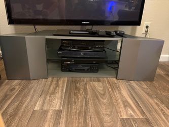 Gray TV Stand with Open Shelving