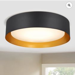 30W Smart Wifi LED Flush Mount Ceiling Light with Black&Golden Shade Remote - Black