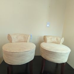 Pair of Safavieh Upholstered Accent Chairs / Vanity Chairs, Beige Fabric, Solid Wood Legs
