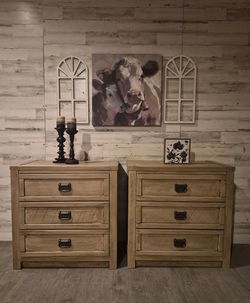 Set of Refinished Oversized Oak Nightstands