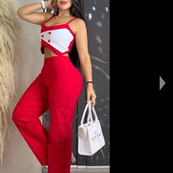 Colombian 🇨🇴 Red Two Piece Set Bengaline Fabric One Size