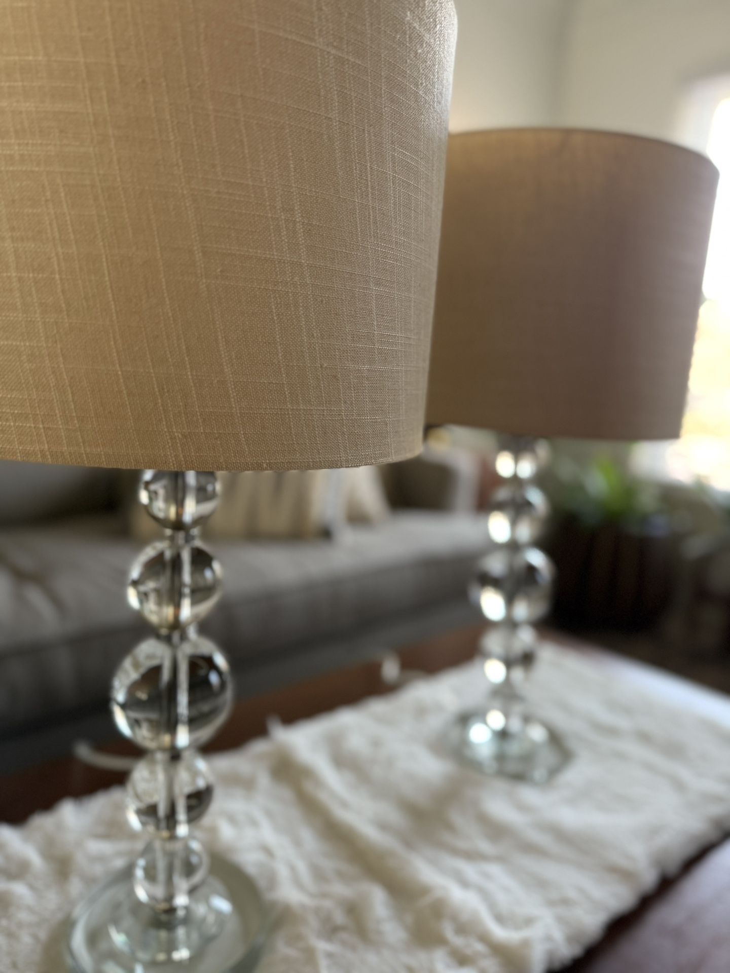 Pair Glass Table Lamps w/Drum Shade