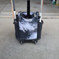 Baseball Bag, Bats, Gloves, Sliding Mit, and Helmet 