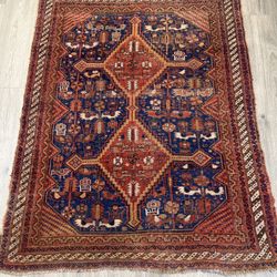 Vintage Handwoven Persian Rug 4x6 – Wool, Tribal Design, Beautiful Colors