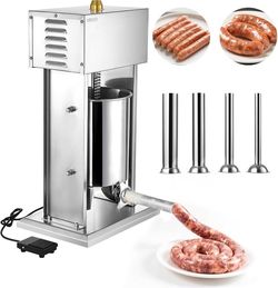 Electric Sausage Stuffer, 22 LBS / 10 L Vertical Meat Stuffer, Stepless Speed Control and Foot Pedal, Stainless Steel Heavy Duty Sausage Filler with 4