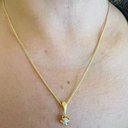 18k Japan Pure Gold Necklace And Stud Earrings Pair