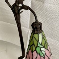 Tall Beautiful Wrought Iron Stain Glass Lamp 