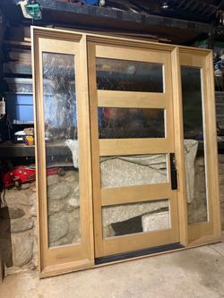 BEAUTIFUL ENTRY DOOR + MATCHING SIDELITES and single solid wood entry doors with panels