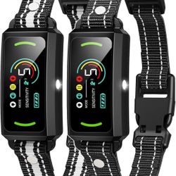 Bark Collar, Dog Bark Collar 2 Pack, Anti Barking Training Collar with Flashing Light, 5 Adjustable Sensitivity Beep Vibration, Bark Collar for Large 