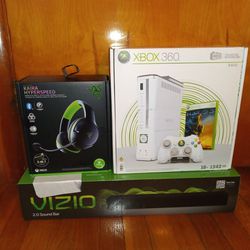 Brand New Xbox 360 , With Razor Head Set And Vizio Sound Bar