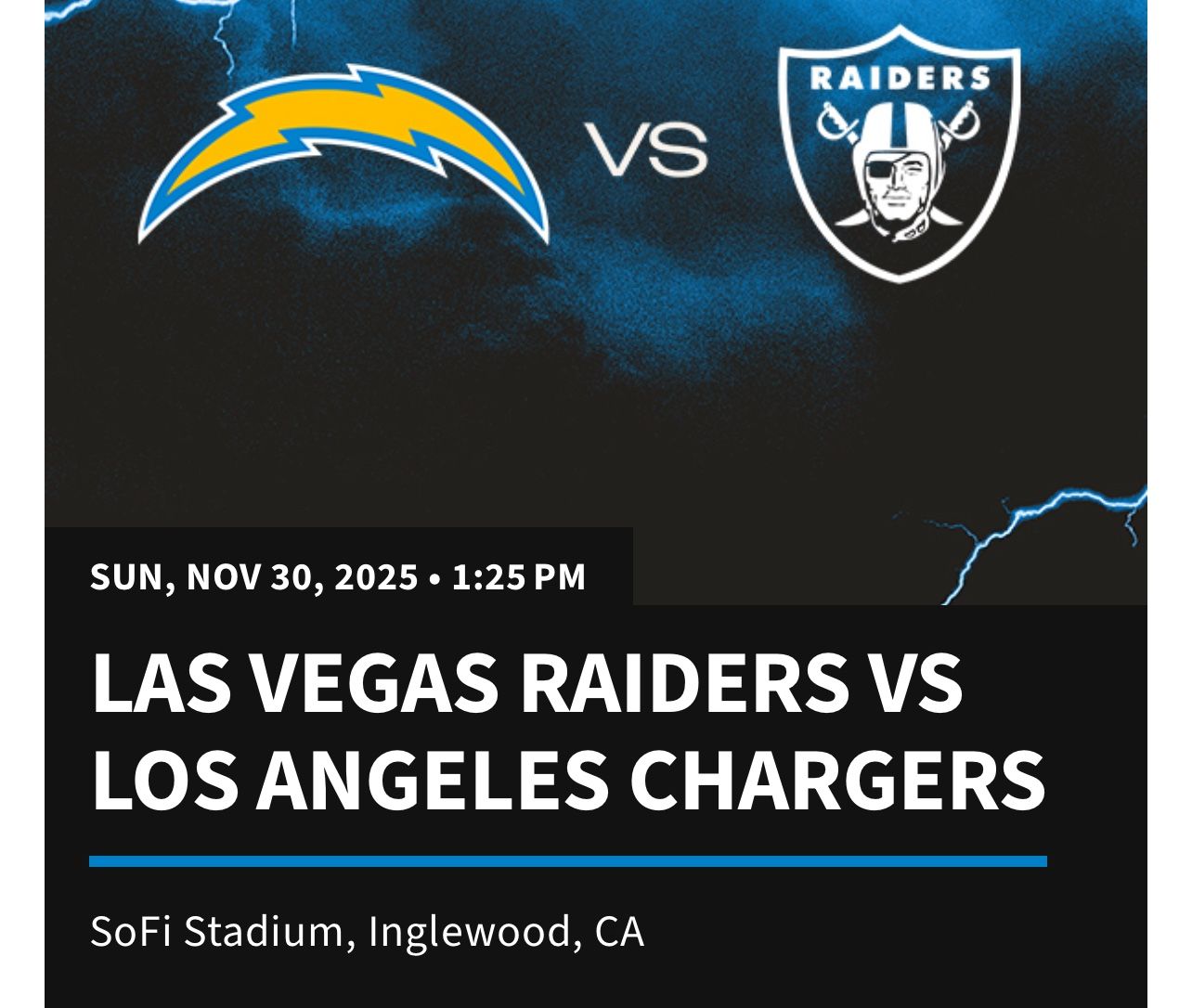 RAIDERS VS CHARGERS - 6th Row: Club Level Seats