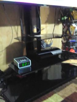 Led hdtv 3 tier stand black glass