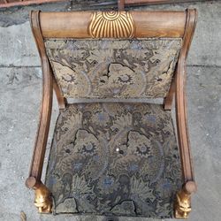 Victorian Era Hand Carved Wooden Chair With Gold Accents 