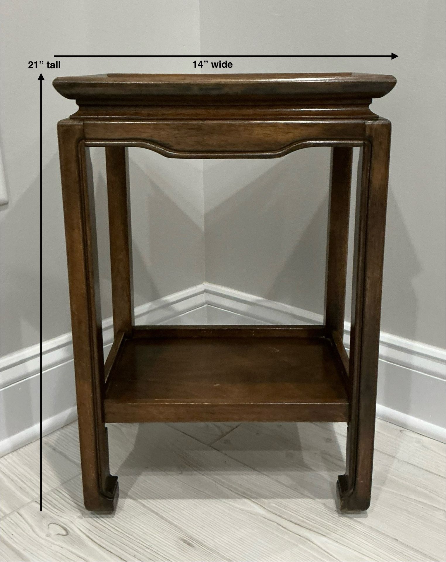 Unique Vintage Small Wood Side Table with Lip Around the Top & Bottom Shelf