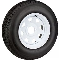 Radial Trailer Tire On White Rim ST205/75R15 Load D 5 Lug On 4.75 Spoke Wheel no bargain price firm