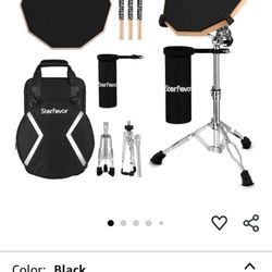 Starfavor Drum Practice Pad with Snare Drum Stand Set, 12-Inch Double Sided Silent Practice Pad with Drum Sticks, Drumstick Holder, Luminous Carrying 