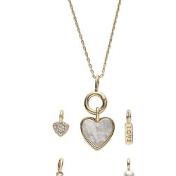  Women's Charm Necklace with Mother of Pearl in 14KT Gold Flash Plated Brass