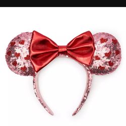 2026 Disney Parks Valentines Day Sequin Red Pink Hearts Minnie Ears Headband