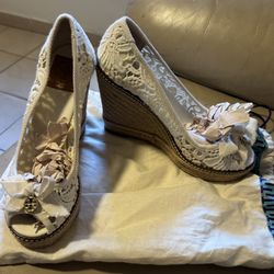Tory Burch Lace White Wedges 