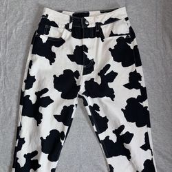 COW PRINT HIGH RISE MOM JEANS - Size 26”