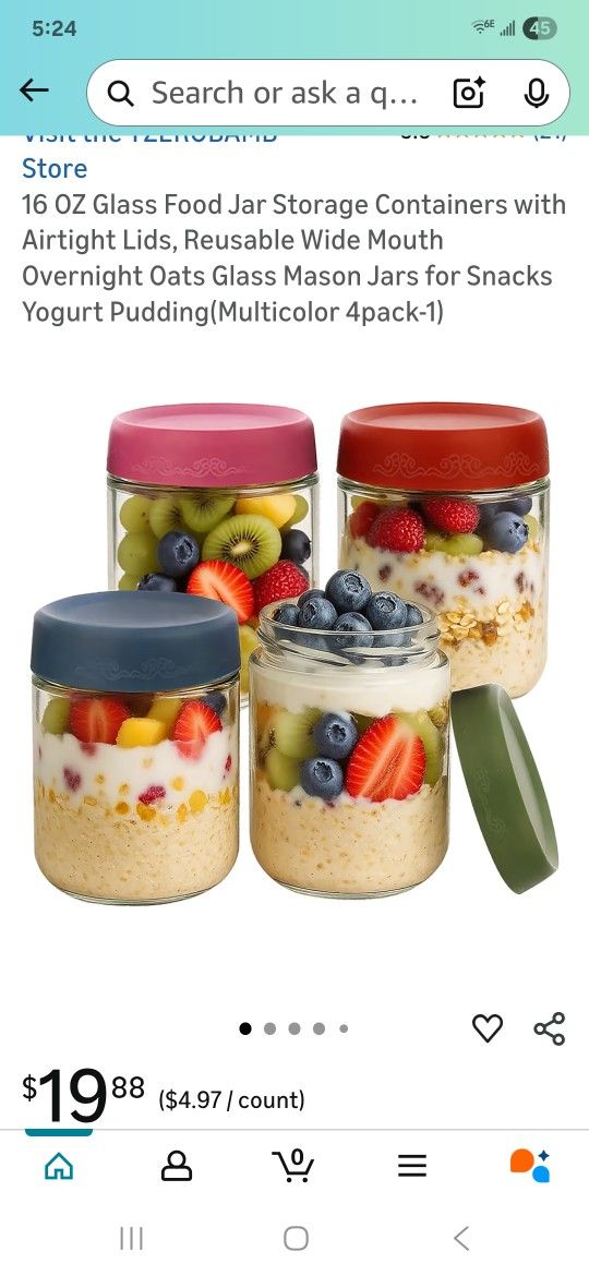 16 OZ Glass Food Jar Storage Containers with Airtight Lids
